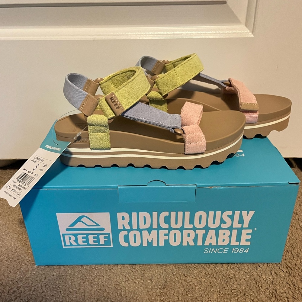 Reef Sandals with Green and Pink Straps